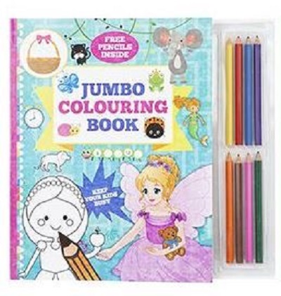 WHT 384081 16 page jumbo colouring book with pencils - Fairy