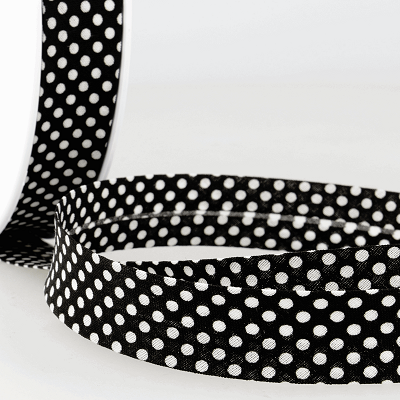 Cotton 20mm Bias Binding -1m - S1667D000\114 - Dot - White (White dot on Black BG)