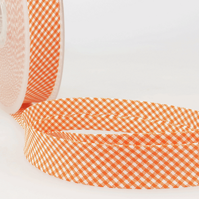 Polycotton 20mm Bias Binding -1m - S1692D020\83 - Small Check Gingham - Orange