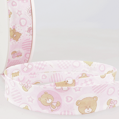 Cotton 20mm Bias Binding -1m - S1889D000\074 Teddy Bears - Light Pink