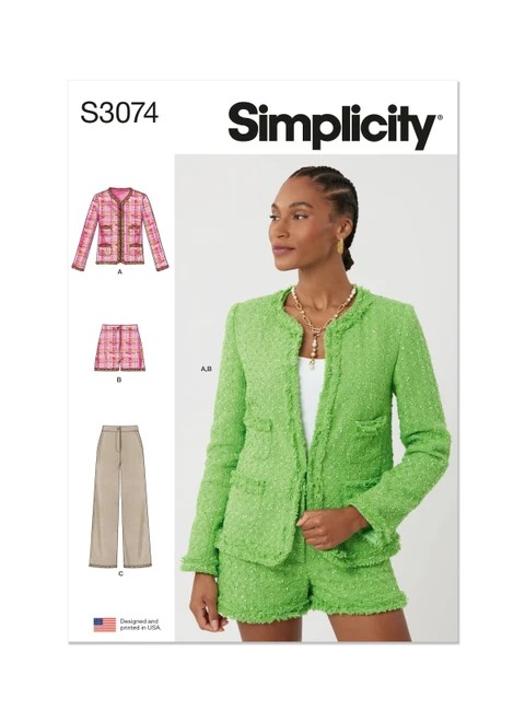 Simplicity Sewing Pattern Misses' and Miss Petite Jacket, Shorts and Pants - S3074 - 8-16 or 18-26 (A,L,N)