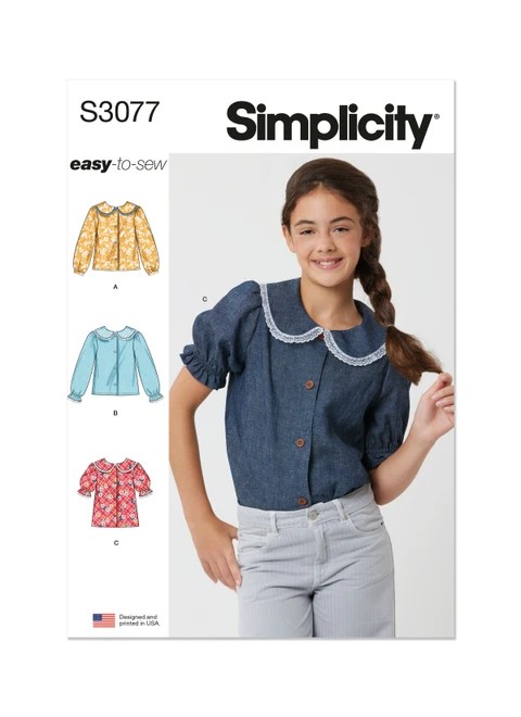 Simplicity Sewing Pattern Girls' Tops - S3077 - Size - 7-14 (U)