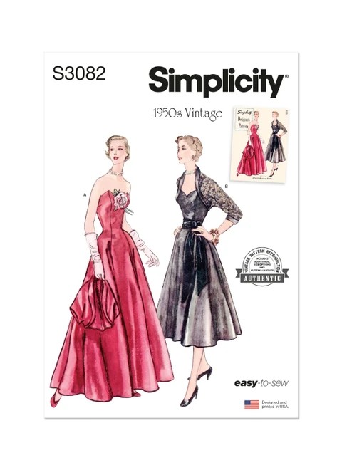 Simplicity Sewing Pattern 1950s Misses' Afternoon and Evening Dress and Bolero - S3082 - 8-16 or 18-26 (A,L,N)