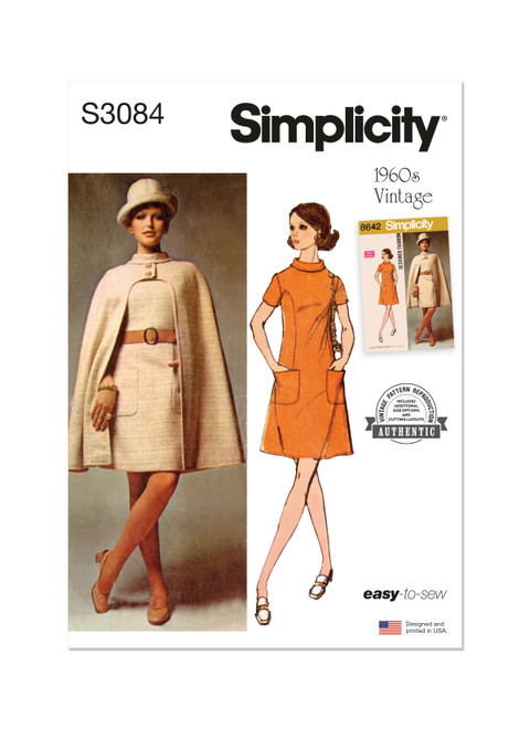 Simplicity Sewing Pattern 1960s Misses' Cape and Dress - S3084 - 6-14 or 14-22 (A,L,N)