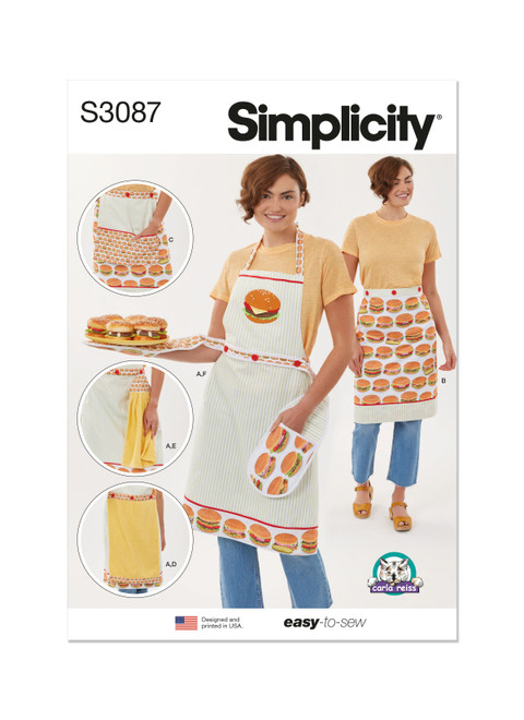 Simplicity Sewing Pattern Aprons in Sizes S-M-L and Kitchen Accessories by Carla Reiss - S3087 - Size - All Sizes (K)