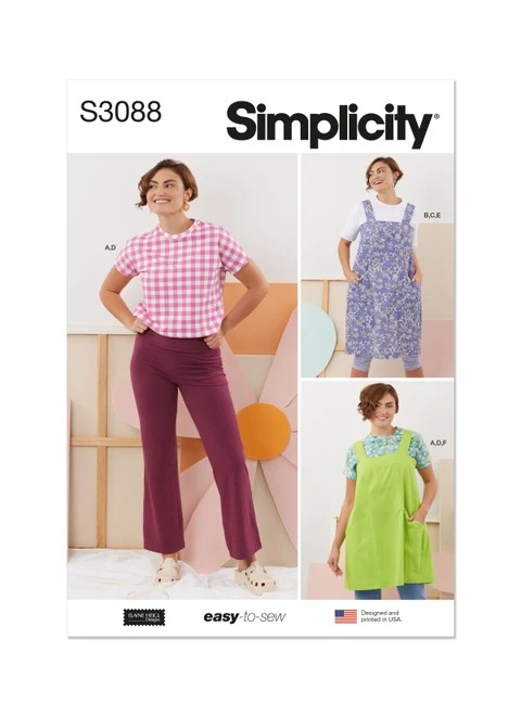 Simplicity Sewing Pattern Misses' Tops, Pants and Apron Dresses by Elaine Heigl Designs - S3088 - Size - XS-XXL (K)