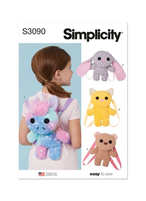Simplicity Sewing Pattern Animal Mini Backpacks - S3090 - Size - One Size (K)