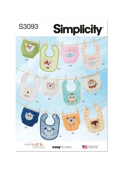 Simplicity Sewing Pattern Babies' Bibs and Diaper Cover by Sew Sweet Chic by Susan Cousineau - S3093 - Size - One Size (K)