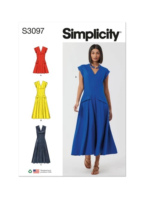 Simplicity Sewing Pattern Misses' Dress with Length and Sleeve Variations - S3097 - 8-16 or 18-26 (A,L,N)
