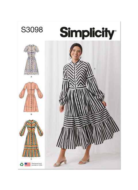 Simplicity Sewing Pattern Misses' Dress with Sleeve and Length Variations - S3098 - 6-16 or 16-26 (A,L,N)