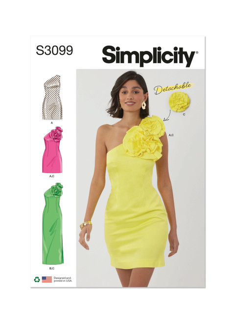 Simplicity Sewing Pattern Misses' and Miss Petite Dress in Two Lengths with Detachable 3D Flowers - S3099 - 4-12 or 12-20 (A,L,N)