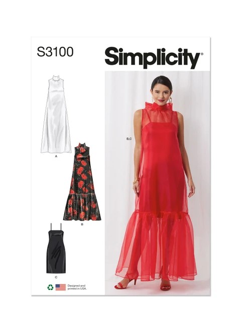 Simplicity Sewing Pattern Misses' Special Occasion Dress and Slip - S3100 - 8-16 or 18-26 (A,L,N)