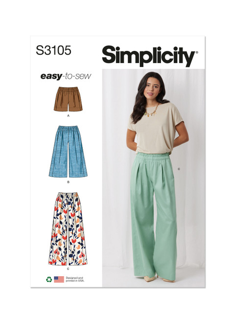 Simplicity Sewing Pattern Misses' Shorts and Pants - S3105 - Size - XS-XXL (A,L,N)