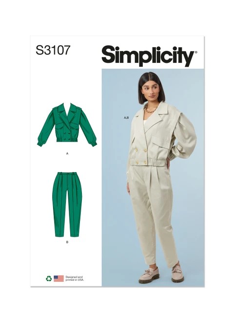 Simplicity Sewing Pattern Misses' Jacket and Pants - S3107 - 8-16 or 18-26 (A,L,N)