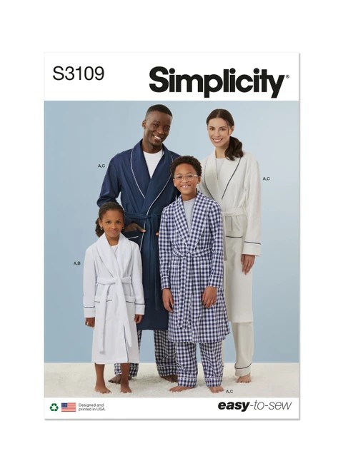 Simplicity Sewing Pattern Girls' and Boys' and Adults' Robe, Shorts and Pants - S3109 - Size - XS-L/XS-XL (A,L,N)