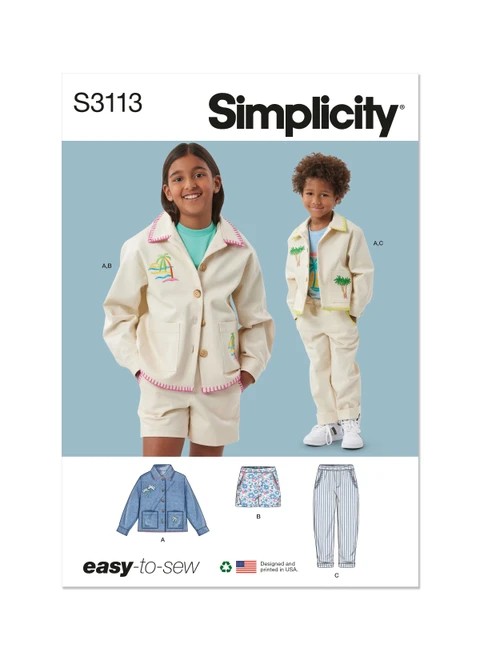 Simplicity Sewing Pattern Children's or Girls' and Boys' Jacket, Shorts and Pants - S3113 - 3-6 or 7-14 (U)