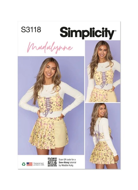 Simplicity Sewing Pattern Misses' Cropped Corset and Skort by Madalynne, Madalynne Intimates - S3118 - 8-16 or 18-26 (A,L,N)