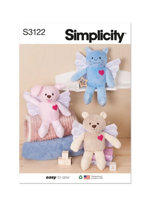 Simplicity Sewing Pattern Memory Plush Animals with Wings - S3122 - Size - One Size (K)