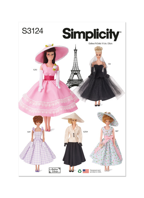 Simplicity Sewing Pattern 11-1/2" Fashion Doll Clothes by Andrea Schewe - S3124 - Size - One Size (K)