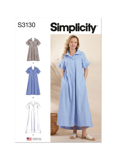 Simplicity Sewing Pattern Misses' Collared Dress in Three Lengths - S3130 - 6-16 or 16-26 (A,L,N)