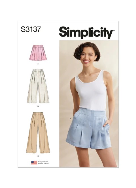 Simplicity Sewing Pattern Misses' Pleated Shorts and Pants in Two Lengths - S3137 - 4-12 or 14-22 (A,L,N)