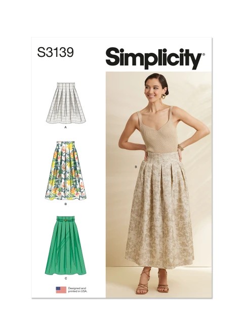 Simplicity Sewing Pattern Misses' Pleated Skirt in Two Lengths and Belt - S3139 - 6-16 or 16-26 (A,L,N)