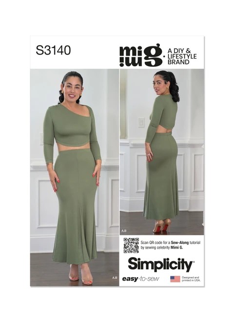 Simplicity Sewing Pattern Misses' Knit Top and Skirt by Mimi G Style - S3140 - 8-16 or 18-26 (A,L,N)