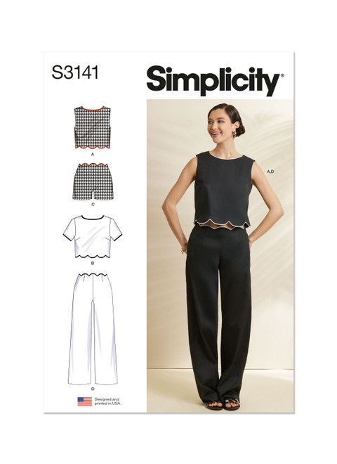 Simplicity Sewing Pattern Misses' Scalloped Tops, Shorts and Pants - S3141 - 8-16 or 18-26 (A,L,N)