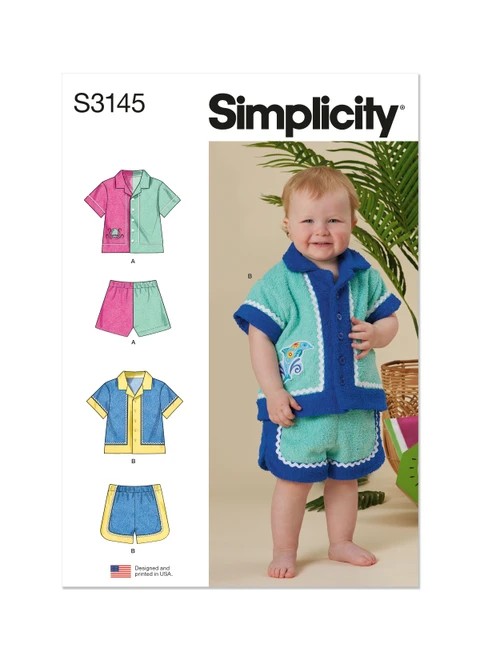 Simplicity Sewing Pattern Babies' Contrast Shirt and Shorts - S3145 - Size - XS-L (U)