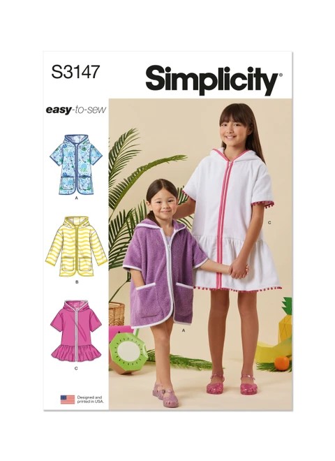 Simplicity Sewing Pattern Children's and Girls' Hooded Cover Up - S3147 - 3-6 or 7-14 (U)
