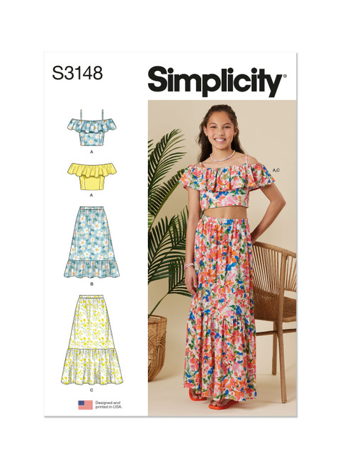 Simplicity Sewing Pattern Girls' Ruffle Top and Skirt - S3148 - Size - 7-14 (U)