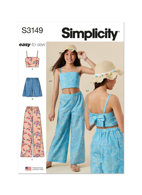 Simplicity Sewing Pattern Girls' Top, Shorts and Pants - S3149 - Size - 7-14 (U)