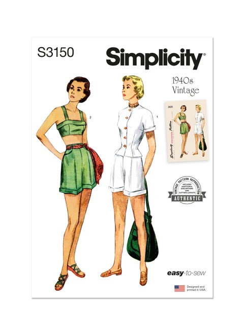 Simplicity Sewing Pattern 1940s Misses' Jacket, Bra and Shorts - S3150 - 4-12 or 14-22 (A,L,N)