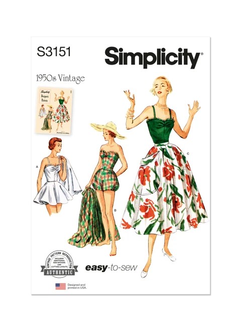 Simplicity Sewing Pattern 1950s Misses' One Piece Bathing Suit and Skirt - S3151 - 8-16 or 18-26 (A,L,N)