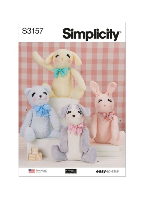 Simplicity Sewing Pattern Seated Plush Animals by Elaine Heigl Designs - S3157 - Size - One Size (K)