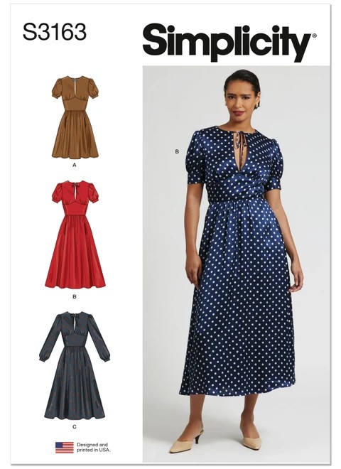 Simplicity Sewing Pattern Misses' and Women's Dress with Sleeve Variations In Two Lengths - S3163 - 10-18 or 20w-28w or 30w-38w (A,L,N)