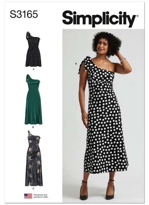 Simplicity Sewing Pattern Misses' One Shoulder Dress in Three Lengths - S3165 - 10-18 or 16-24 (D)