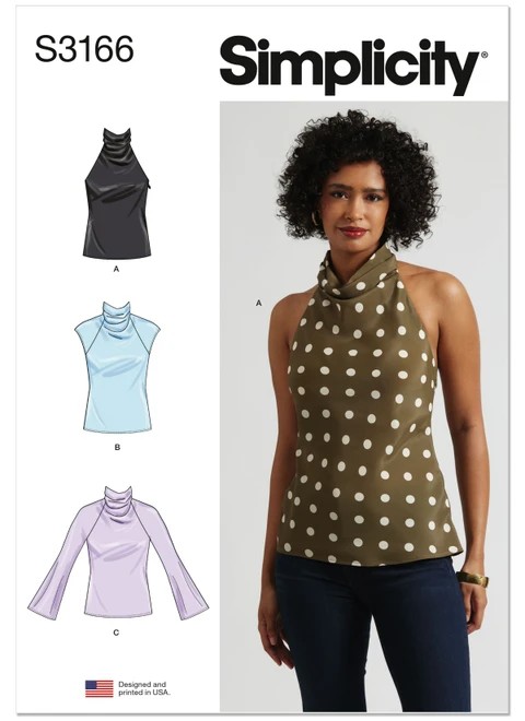 Simplicity Sewing Pattern Misses' Cowl Neck Top with Sleeve Variations - S3166 - 10-18 or 18-26 (A,L,N)