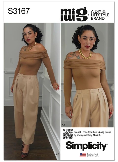 Simplicity Sewing Pattern Misses' Off The Shoulder Knit Top and Woven Trousers by Mimi G Style - S3167 - 8-16 or 18-26 (A,L,N)