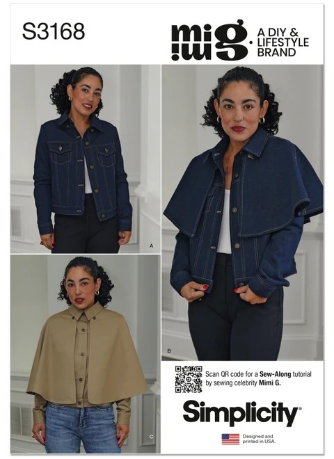 Simplicity Sewing Pattern Misses' Jacket with Detachable Capelet in Two Lengths by Mimi G Style - S3168 - 8-16 or 18-26 (A,L,N)