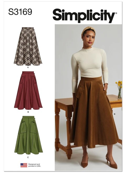 Simplicity Sewing Pattern Misses' and Women's Full Skirt with Pocket Variations - S3169 - 10-18 or 20w-28w or 30w-38w (A,L,N)