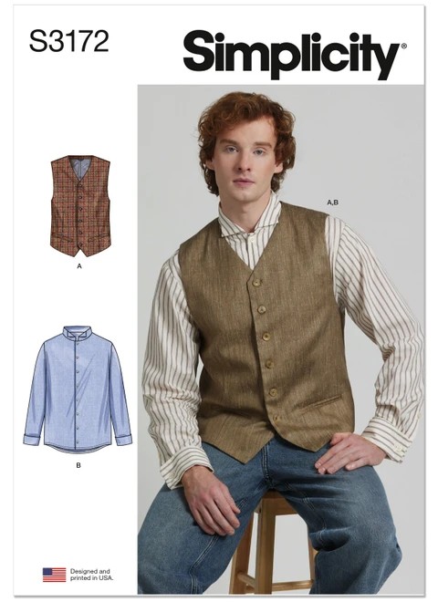 Simplicity Sewing Pattern Men's Vest and Slim Fit Shirt - S3172 - 34-42 or 44-52 (A,L,N)