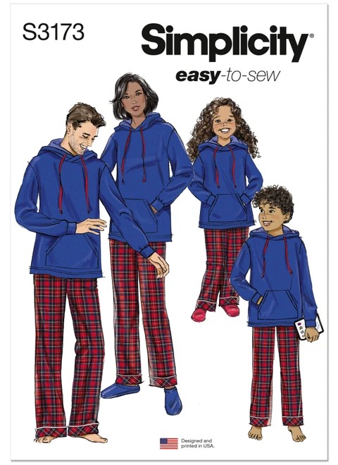 Simplicity Sewing Pattern Girl's, Boy's and Adult Knit Hoodie and Pants - S3173 - Size - XS-L/XS-XL (A,L,N)