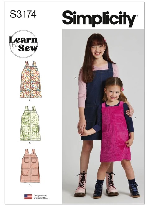 Simplicity Sewing Pattern Children's and Girls Learn to Sew Jumpers - S3174 - 3-6 or 7-14 (U)