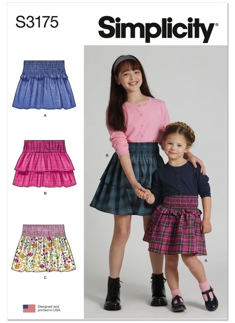 Simplicity Sewing Pattern Children's and Girls' Faux Smocking Skirts - S3175 - 3-6 or 7-14 (U)