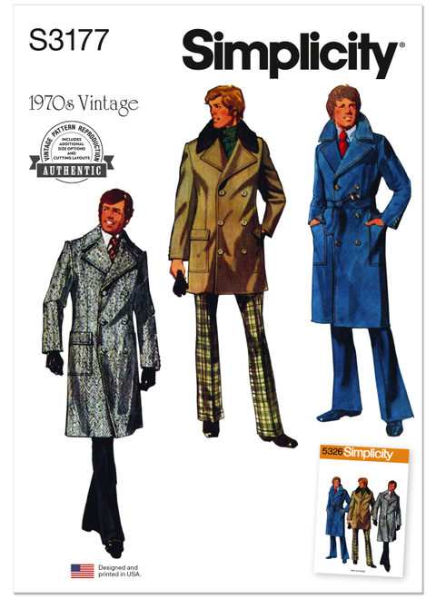 Simplicity Sewing Pattern 1970's Men's Overcoat in Two Lengths - S3177 - 34-42 or 44-52 (A,L,N)