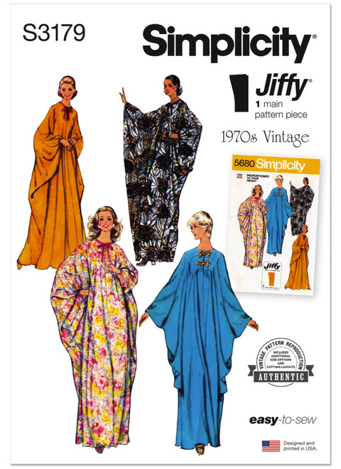 Simplicity Sewing Pattern 1970's Misses' Jiffy Caftan - S3179 - Size - One Size (A,L,N)