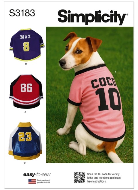 Simplicity Sewing Pattern Sports Team-Inspired Dog Clothes - S3183 - Size - S-M-L (K)