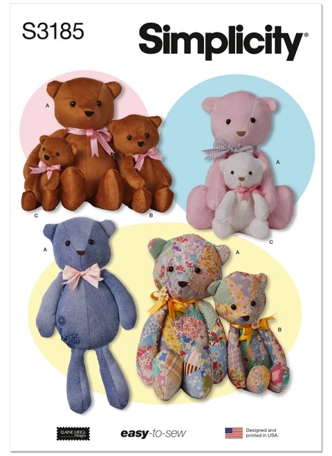 Simplicity Sewing Pattern Floppy Bears in Three Sizes by Elaine Heigl Designs - S3185 - Size - One Size (K)