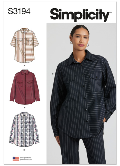 Simplicity Sewing Pattern Misses' Shirt with Sleeve Variations - S3194 - Size - XS-XXL (A,L,N)